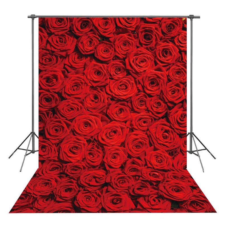 INRUI RUINI Red Rose Floral Wedding Photography Backdrop Rose Wall Valentines Day Wedding Bridal Shower Party Decorations Banner 5x7FT - Image 1
